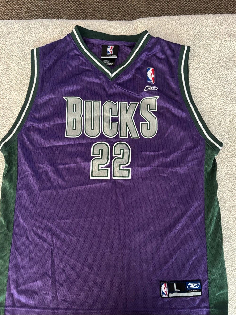 Vintage Y2K Reebok Milwaukee Bucks #22 Youth Large Purple NBA Basketball Jersey